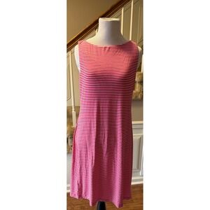 Tommy Bahama Striped Sleeveless Boat Neck Sheath Dress Women Small Pink White